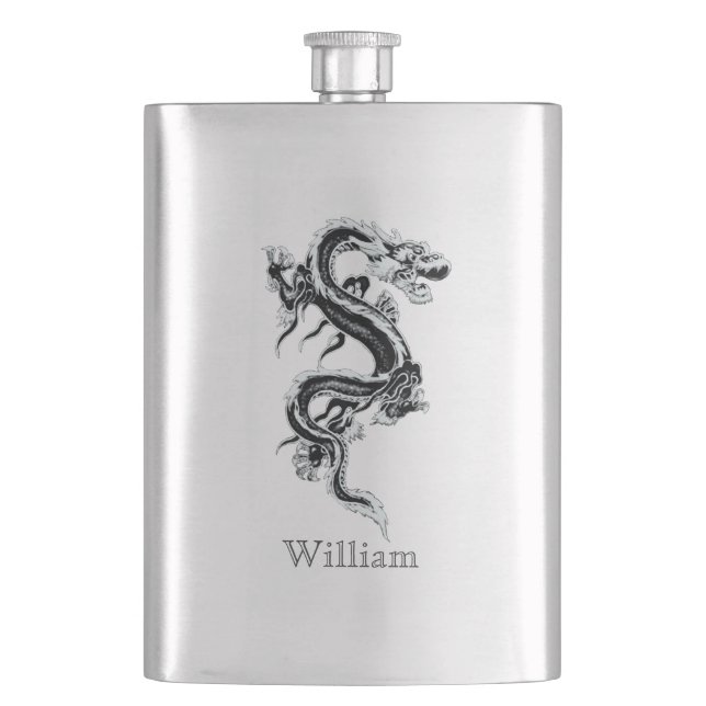 Grått Chinese Dragon Anpassningsbar Flask Fickplunta (Framsidan)