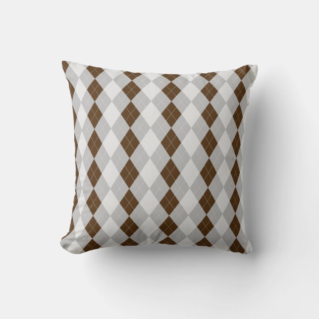 Grått & CHOCOLATE BROWN Diamonds ARGYLE Mönster Kudde (Framsida)