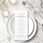 Grått Classic Blommigt Gräns Bröllop Meny<br><div class="desc">Elegant grått blommigt gräns bröllop med blommigt vapensköld och monogram på baksidan. Om du vill ha en mer avancerad anpassning av den här designen klickar du på knappen DESIGN VERKTYG ovan!</div>