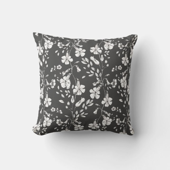Grått Classic Botanical Blommigt Bröllop Gift Kudde (Framsida)