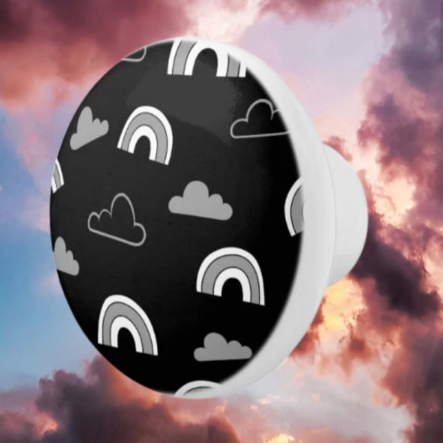 Grått Clouds and Rainbows on Black Ceramic Knob Knopp (Skapare uppladdad)