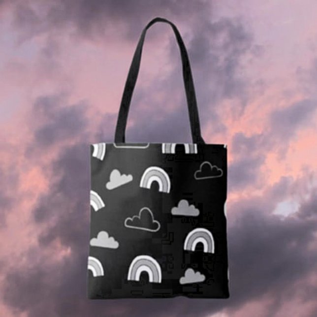 Grått Clouds and Rainbows on Black Tote Bag Tygkasse (Skapare uppladdad)