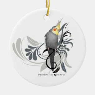 Grått Cockatiel Julgransprydnad Keramik
