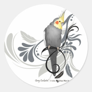 Grått Cockatiel Runt Klistermärke