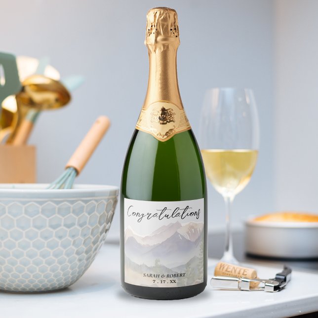 Grått Colorado Mountain Bröllop (Grey Colorado Mountain Wedding Sparkling Wine Label)