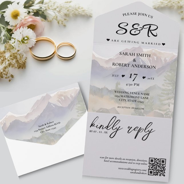 Grått Colorado Mountain Destination Wedding (Grey Colorado Rocky Mountain Destination Wedding All In One Invitation)