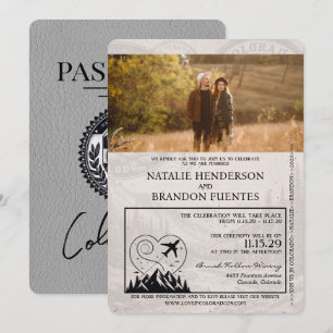 Grått Colorado Passport Bröllop Inbjudningar
