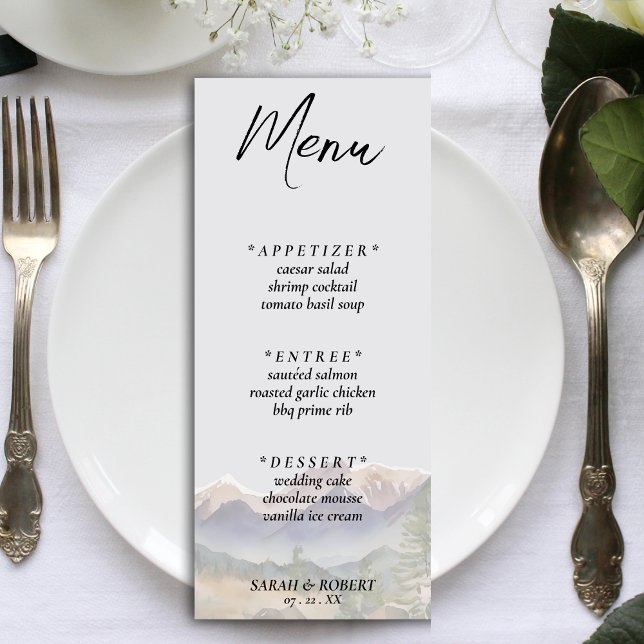 Grått Colorado Rocky Mountain Wedding Reception Meny (Grey Colorado Rocky Mountain Wedding Reception Menu)