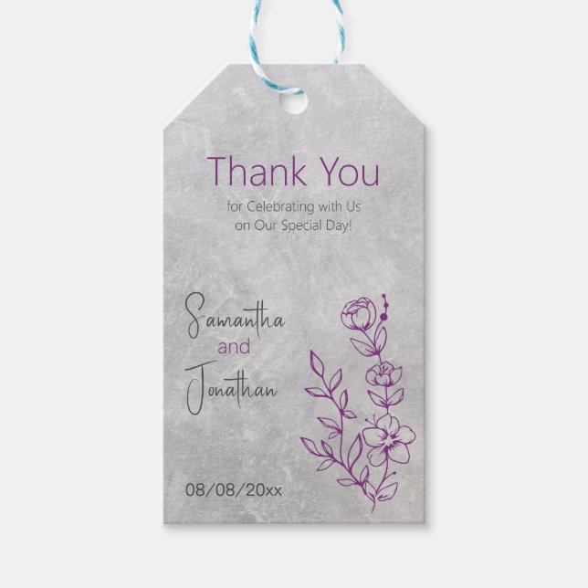 Grått Concreand och Lila Bröllop Gift Märkre Presentetikett (Framsidan)