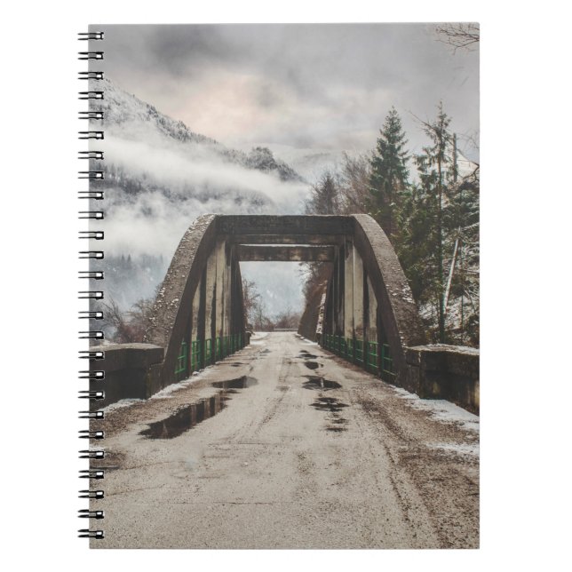 GRÅTT CONRETE ARCH BRIDE BESIDE LEAFLESS TRÄD NÄRH ANTECKNINGSBOK (Framsidan)