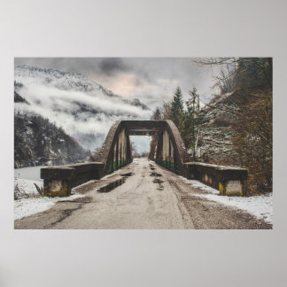 GRÅTT CONRETE ARCH BRIDE BESIDE LEAFLESS TRÄD NÄRH POSTER