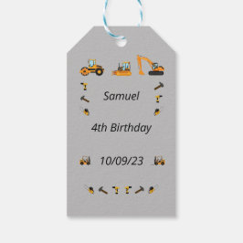Grått Construction Boy Birthday Bilingual Tack Presentetikett