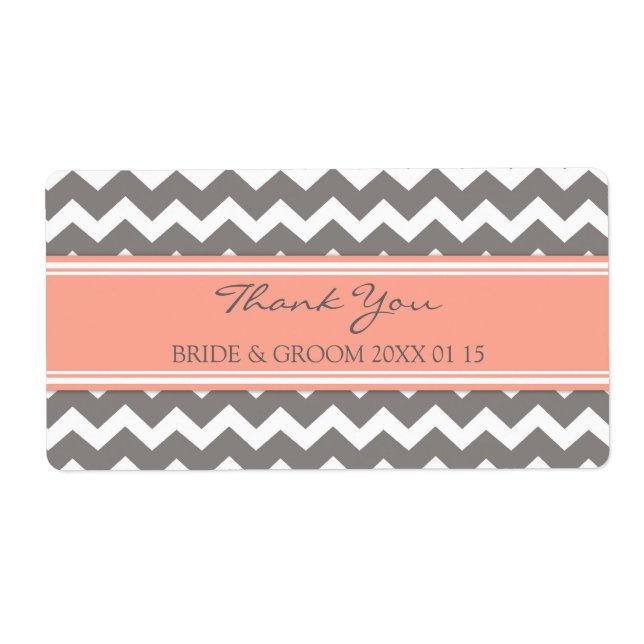 Grått Coral Chevron-Bröllopsetiketter Fraktsedel (Framsidan)