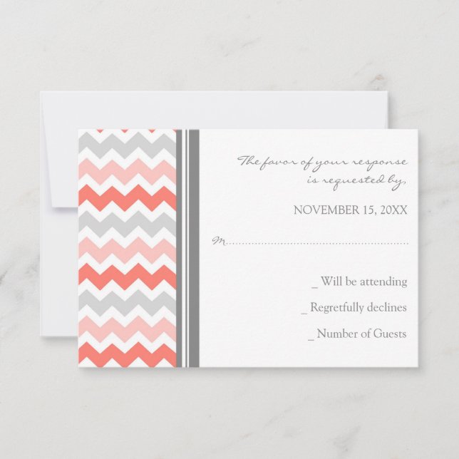 Grått Coral Chevron OSA Bröllop Card Kort (Framsida)