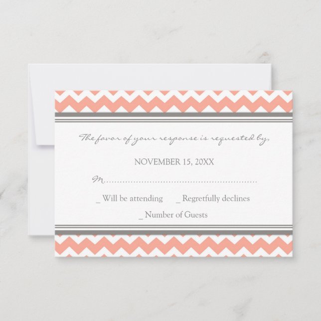 Grått Coral Chevron OSA Bröllop Card Kort (Framsida)