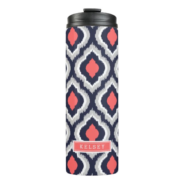 Grått Coral och Navy Ikat Moroccan Monogram (Framsida)