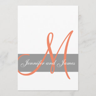 Grått Coral Wedding bjudande  Monogram Namn Inbjudningar