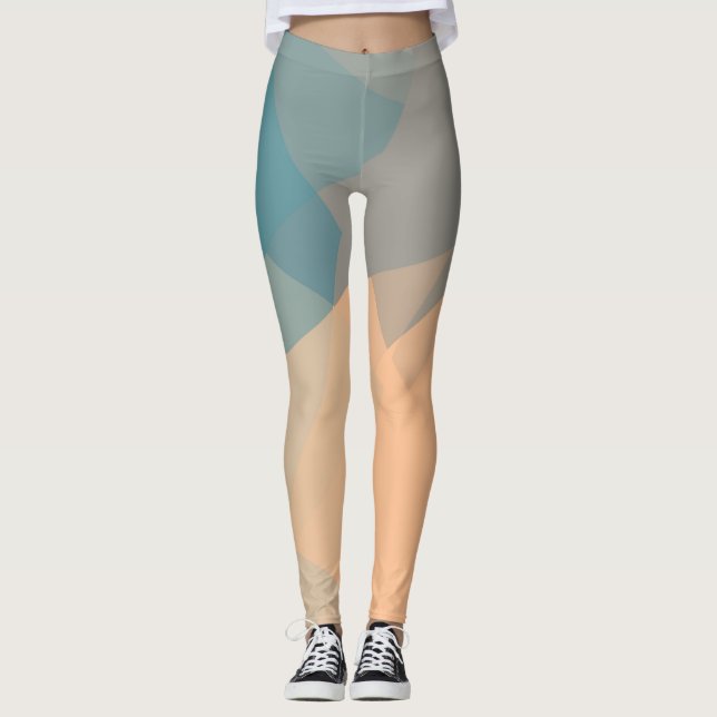 Grått Cream Modern Geometric Mönster Leggings (Framsida)