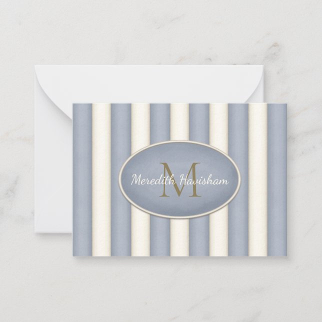 Grått & Cream Rand Bronze Monogram Anpassningsbar Anteckningskort (Framsida)