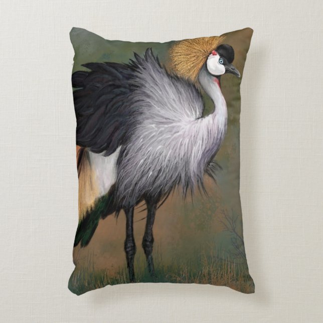 Grått Crowned Crane Bird Accent Pillow Prydnadskudde (Framsidan(Vertikal))