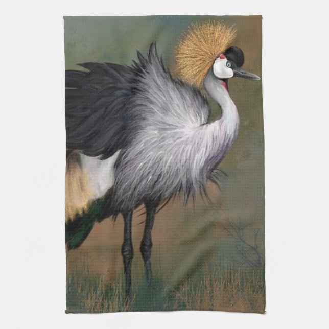 Grått Crowned Crane Bird Kitchen Towels Kökshandduk (Vertikal)