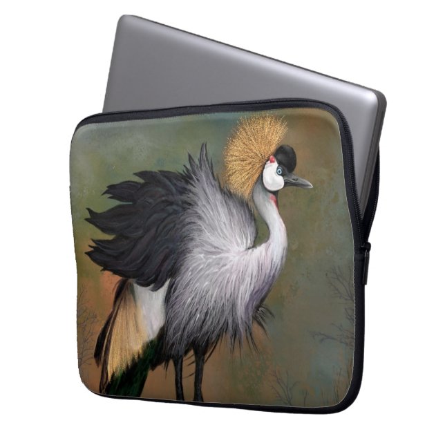 Grått Crowned Crane Bird Laptop sleeve (Framsidan Vänster)