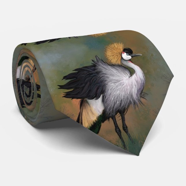 Grått Crowned Crane Bird Neck Tie Slips (Rullad)