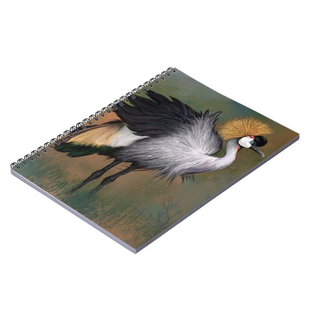 Grått Crowned Crane Bird Notebook Anteckningsbok (Vänstra Sidan)