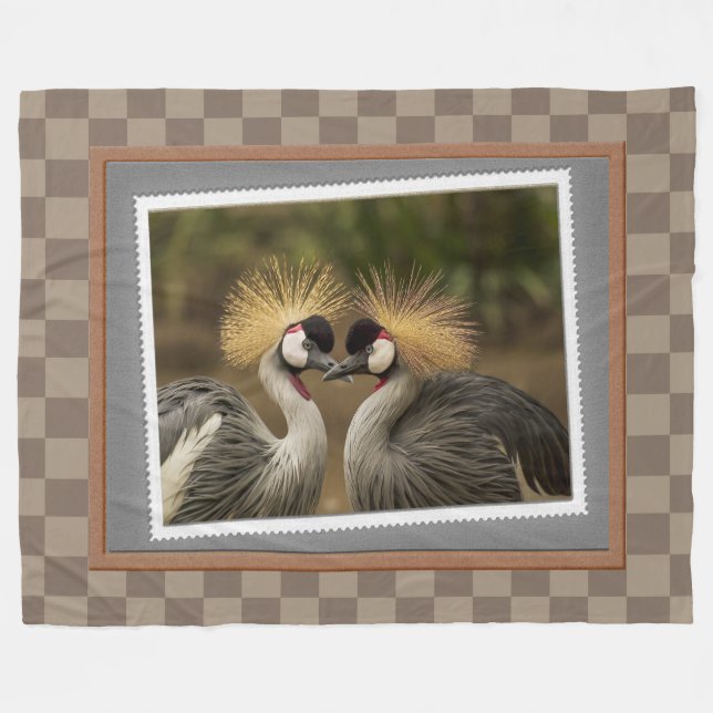 Grått Crowned Crane Bird Photography Print Fleecefilt (Framsidan (Horisontell))
