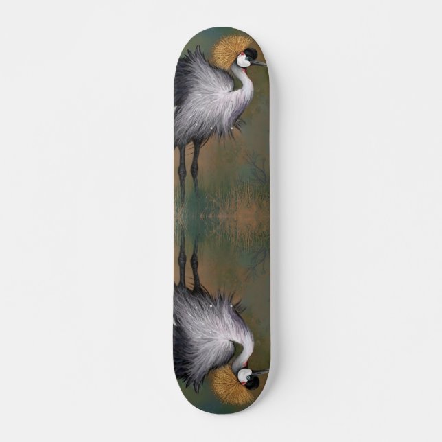 Grått Crowned Crane Bird Skateboard (Framsida)