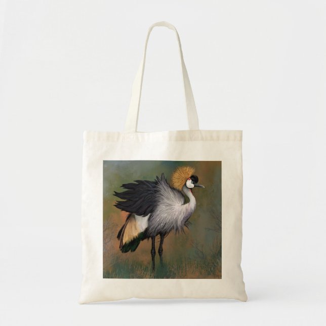 Grått Crowned Crane Bird Tote Bag Tygkasse (Framsidan)