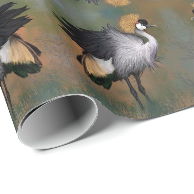 Grått Crowned Crane Bird Wrapping Papper Presentpapper (Rullad Hörn)