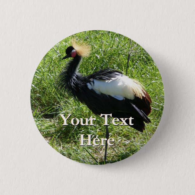 Grått Crowned Crane Button Knapp (Framsida)