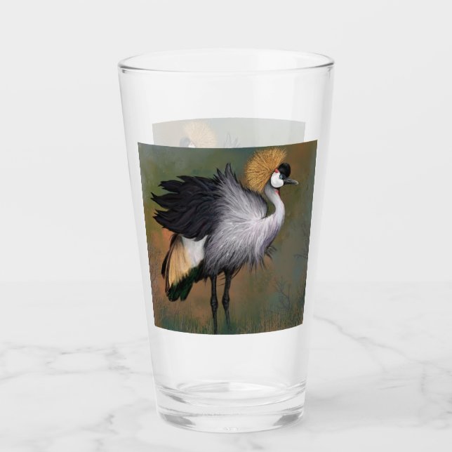 Grått Crowned Crane Glass Glaskopp (Framsida)