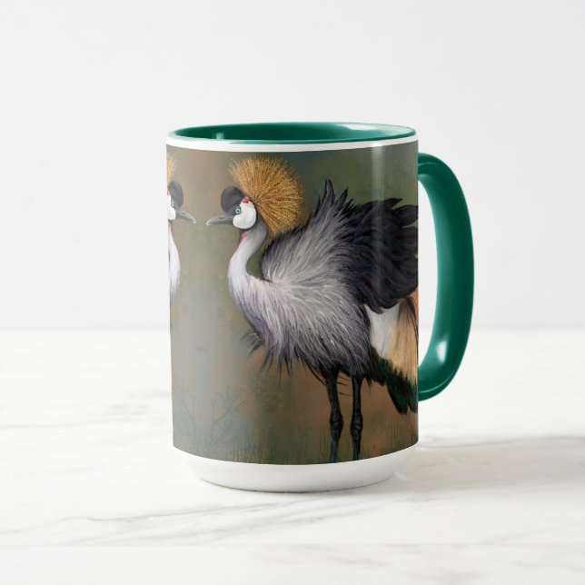 Grått Crowned Crane Mugg Fackfåglar (Framsida höger)