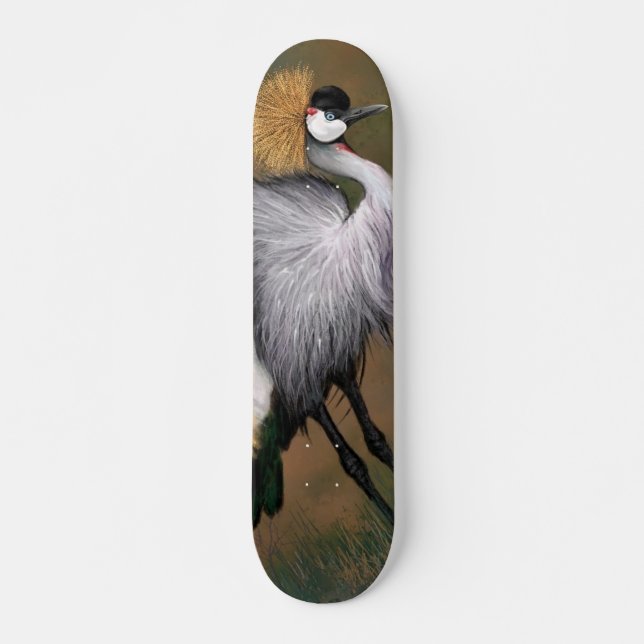 Grått Crowned Crane Skateboard (Framsida)