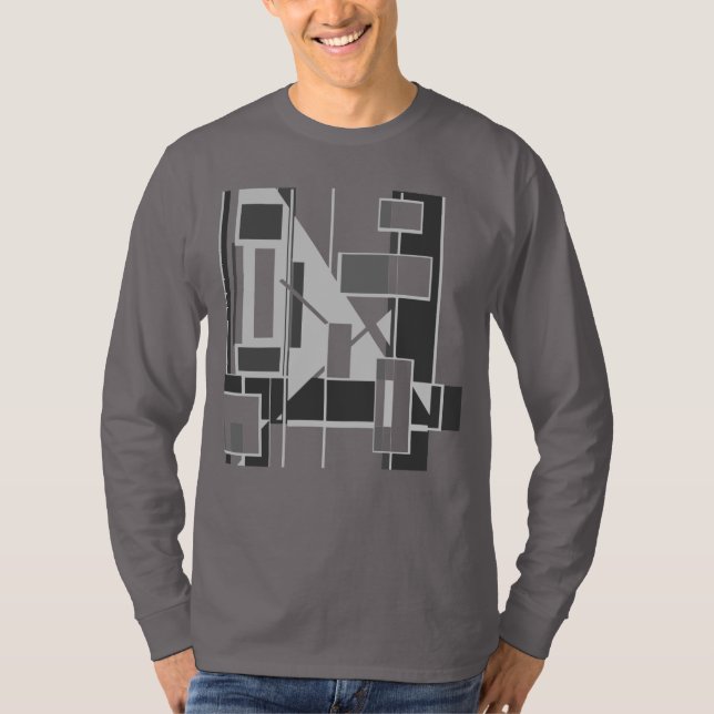 Grått Cubist Geometric MCM-inspirerad Abstrakt Art T Shirt (Framsida)