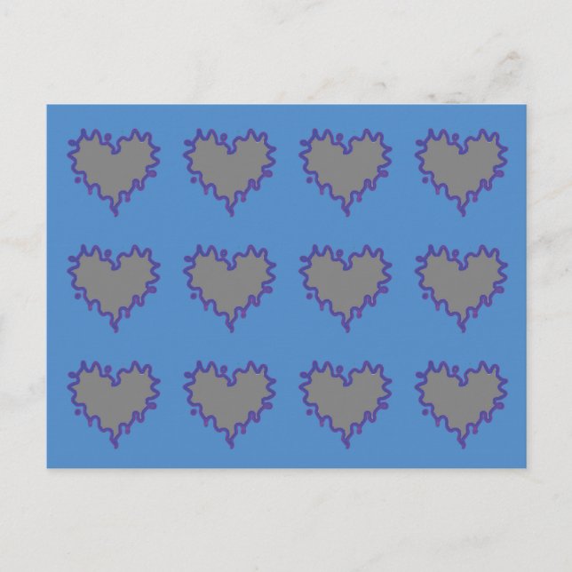 Grått Curly Kant Hearts on Blue Postcard Vykort (Framsida)