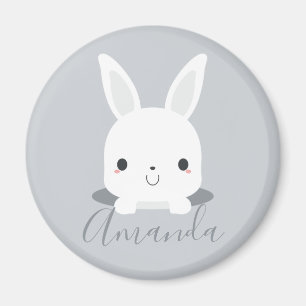 Grått Cute Little Bunny Rabbit med eget namn Magnet