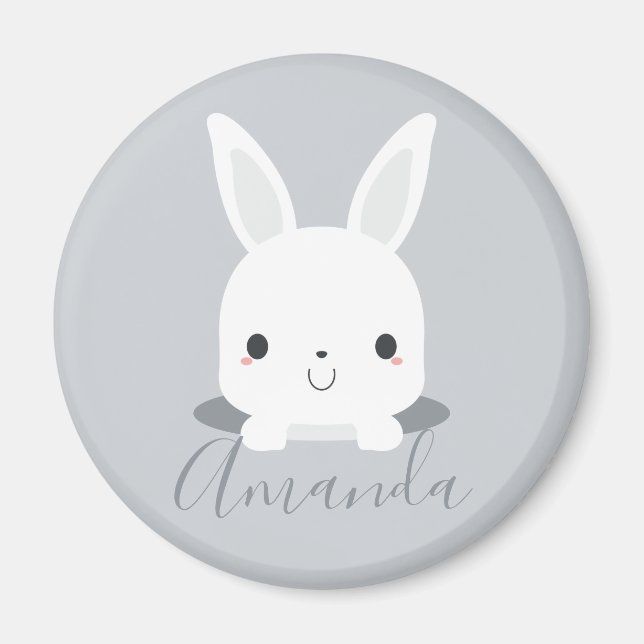 Grått Cute Little Bunny Rabbit med eget namn Magnet (Framsidan)