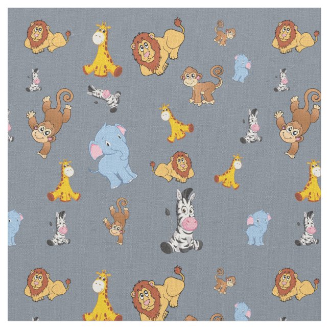 grått Cute safari animal mönster - Giraffe, elepha Tyg (Närbild)