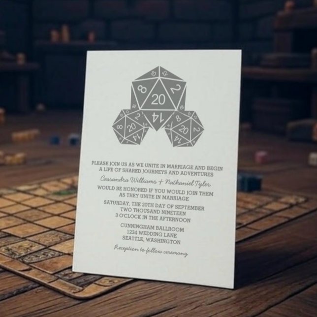 Grått D20 Dice Wedding bjudes in Inbjudningar (Gray D20 Dice Wedding Invite)