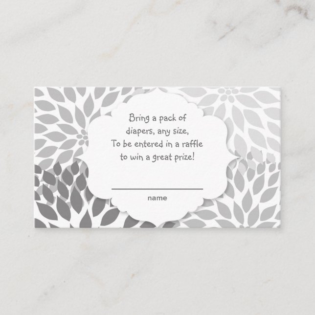 Grått Dahlia Diaper raffle biljett, U CUSTOMIZE IT Tilläggskort (Framsida)