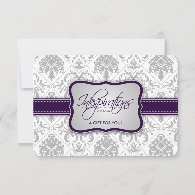 Grått Damask and Eggplant Lila Gift Certificate (Framsida)