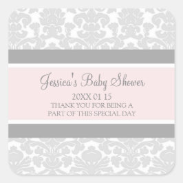 Grått Damask Baby Shower Favor Stickers Fyrkantigt Klistermärke