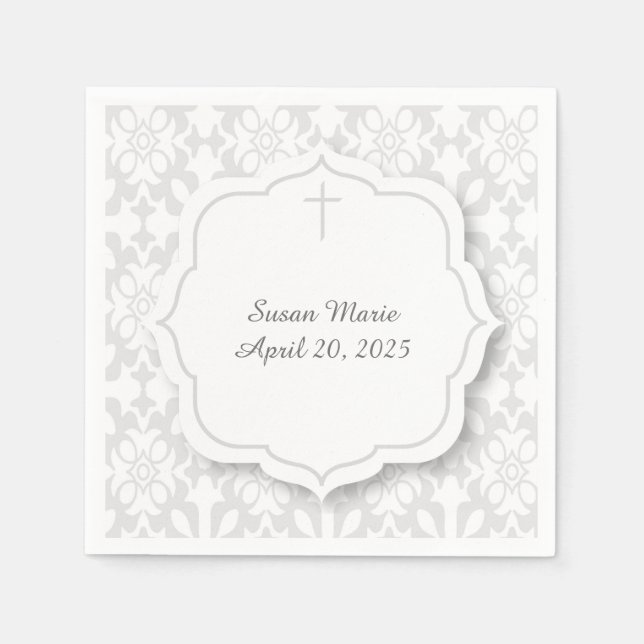 Grått Damask med dekorativ Märkre och Kor Pappersservett (Framsidan)