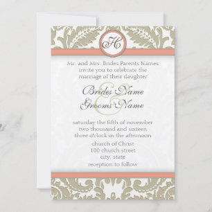 Grått Damask med inbjudan till Coral & Grått Weddi