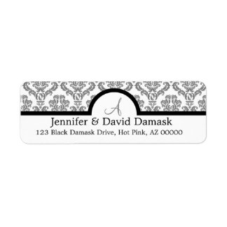 Grått Damask Monogram-etiketter Returadress Etikett