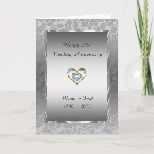 Grått Damask och diamanter Heart Kort (Framsida)