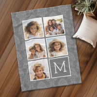 Grått Damask Pattern 5 Photo Collage Monogram